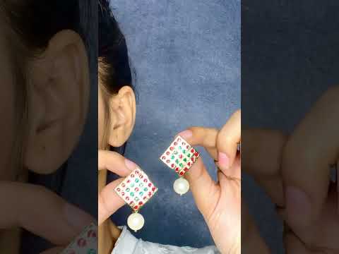 Square Pink Green Pearl Antique Gold Plated Earring For Women Bulk