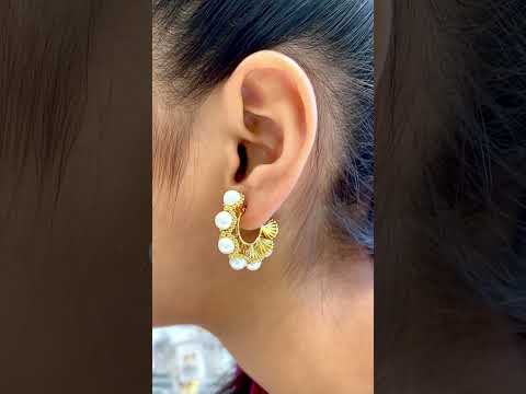 3D White 18K Gold Pearl Anti Tarnish Hoop Earring For Women Bulk