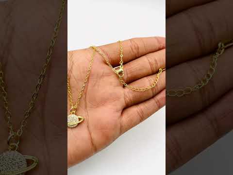 Saturn Planet Cubic Zirconia 18K Gold Anti Tarnish Pendant Chain Bulk