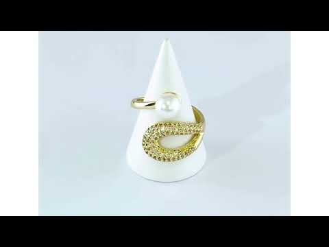 Gold Drop Shape Pearl Cubic Zirconia 18K Gold Free Size Ring Bulk