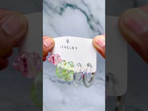 Transparent Drop Red White Yellow Acrylic Hoop Earring Pack Of 3 Bulk