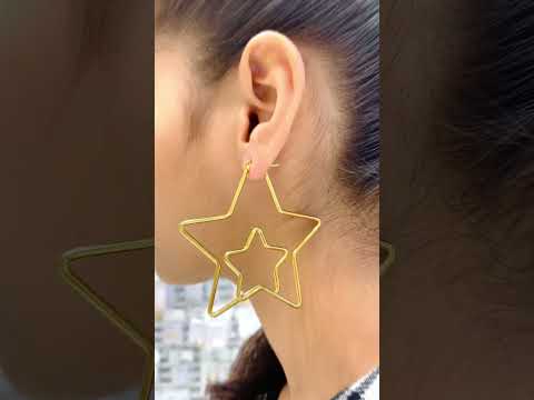 Big Dual Star 18K Gold Anti Tarnish Hoop Earring For Women Bulk