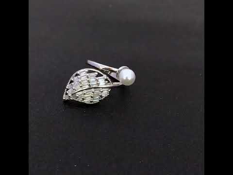 Feather Leaf Pearl Baguette CZ 18K Gold Free Size Ring Bulk