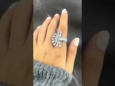 Geometric Baguette CZ Silver Anti Tarnish Adjustable Ring Bulk