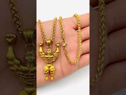 Gym Fitness Body Builder Wrestler Gold Stainless Steel Pendant Chain