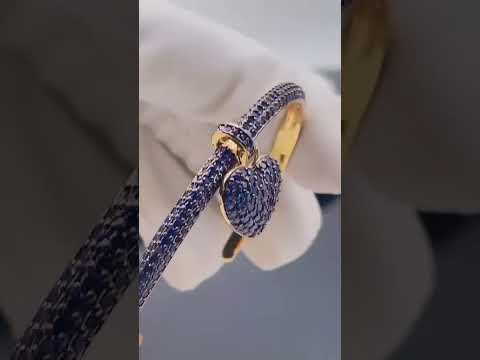 Blue Heart Love Cubic Zirconia 18K Gold Openable Kada Bracelet Bulk