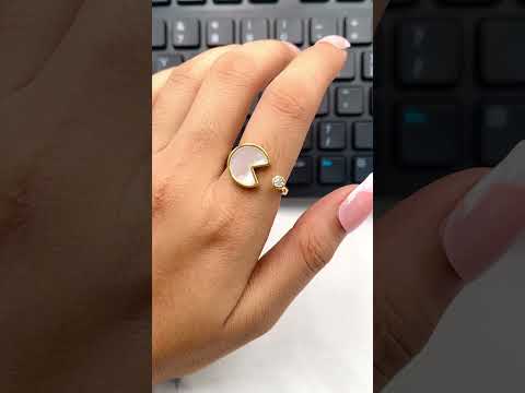 Pacman CZ Mother Of Pearl White 18K Gold Anti Tarnish Ring Bulk