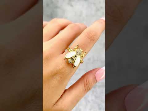 Honey Bee CZ Enamel Yellow 18K Gold Anti Tarnish Adjustable Ring Bulk
