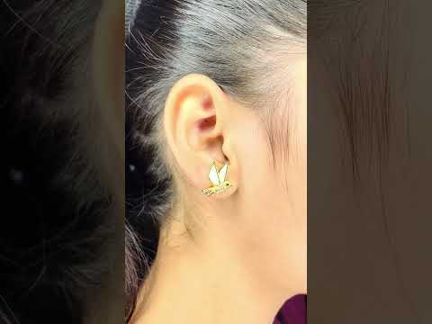 Flying Bird Cubic Zirconia Mother Of Pearl White 18K Gold Anti Tarnish Stud Earring For Women