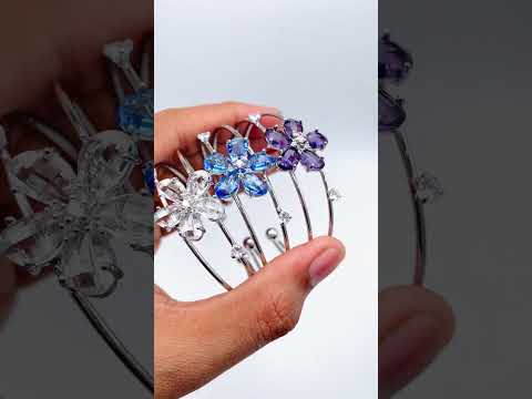 Flower White Silver CZ Copper Anti Tarnish Cuff Bracelet Bulk