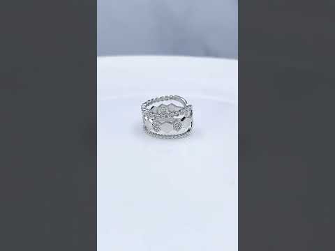 Hexagon Layer Cubic Zirconia Silver Anti Tarnish Adjustable Ring Bulk