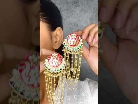 Long Statement Peacock Rani Pink Green Pearl Dangling Earring Bulk