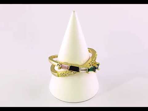 Rainbow Baguette Gold Multi Copper CZ Crystal Band Ring Bulk