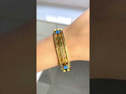 Daisy Flower Evil Eye Enamel Blue Silver Anti Tarnish Openable Kada Bracelet For Women