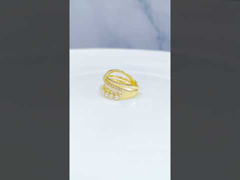 Baguette Cross Over CZ Pearl White Gold Anti Tarnish Ring Bulk