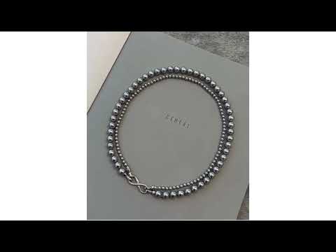 Silver Pearl Infinity Dual Strand Beaded Necklace Chain for Women