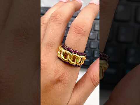 Curb On Surface Crystal Red Black 18K Gold Anti Tarnish Ring Bulk