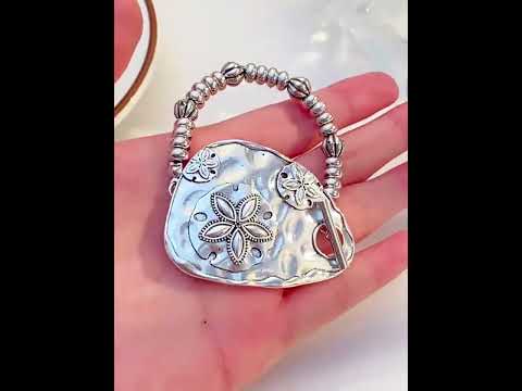 Designer Textured Oval Plate Sand Dollar Charm Silver Bracelet Bulk