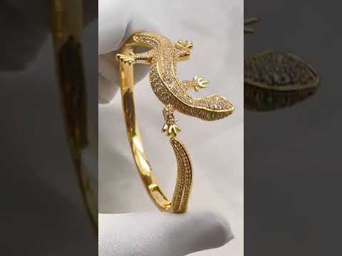 Lizard Reptile Cubic Zirconia 18K Gold Openable Kada Bracelet Bulk