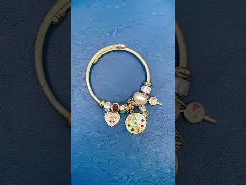 Heart Evil Eye Navratna Multi 18K Gold Beads Crystal Enamel Anti Tarnish Charm Bracelet For Women