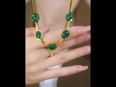 Green Beads 18K Gold Stainless Steel Snake Chain Bracelet Women Bulk