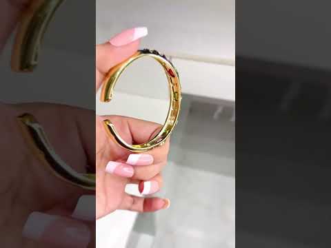 Oval CZ Crystal Black 18K Gold Anti Tarnish Kada Bracelet Bulk