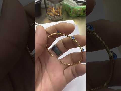 Five Evil Eye Slim Rope 18K Gold Cuff Kada Bracelet For Women Bulk