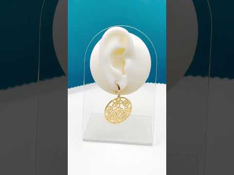 Filigree Flower 18K Gold Stainless Steel Dangler Hoop Earring Bulk