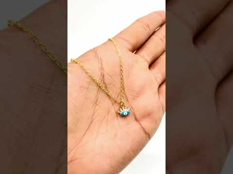Eye Lash Evil Eye 18K Gold CZ Blue Anti Tarnish Pendant Chain Bulk