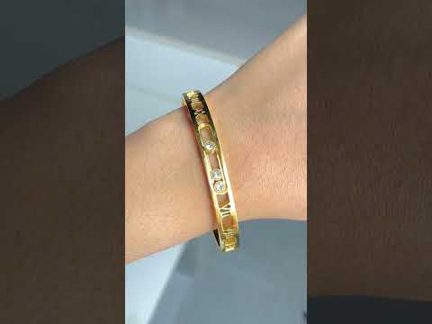 Dangling Zircons Roman Number 18K Gold Anti Tarnish Stainless Steel Openable Kada for Women