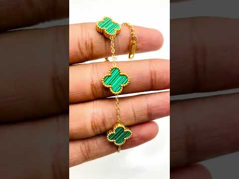 Green Malachite Clover Gold Anti Tarnish Stainless Steel Bracelet Bulk