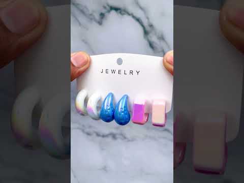 Rectangle Drop Blue Pink White Acrylic Hoop Earring Pack Of 3 Bulk
