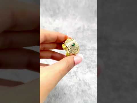 Copper Etched Green Emerald Gold Adjustable Band Ring Women Bulk