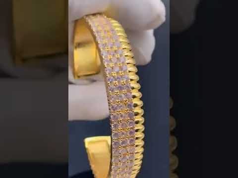 Three Layer Cubic Zirconia 18K Gold Copper Cuff Bangle For Women Bulk