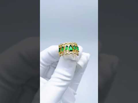 Drop Baguette CZ Crystal Purple Gold Anti Tarnish Adjustable Ring Bulk