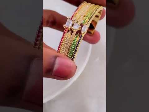 Heart Geometric Rainbow Multi Fancy CZ Gold Bangle Cuff Kada Bulk