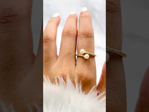 Dual Pearl CZ White 18K Gold Anti Tarnish Adjustable Ring Bulk