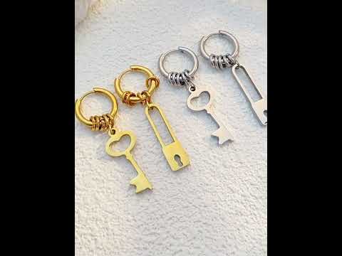 Trendy Lock & Key Charm Gold Silver Plated Alloy Hoop Earrings Bulk