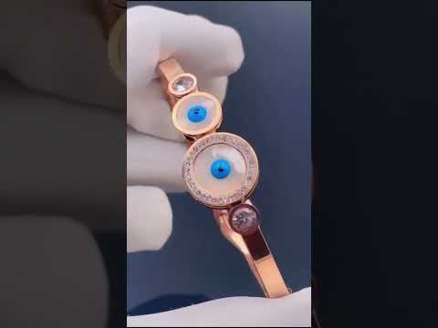 Mother of Pearl Three Evil Eye 18K Rose Gold Stainless Steel Openable Kada Bracelet for Women
