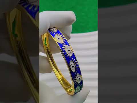 Black Enamel Evil Eye Gold Anti Tarnish Openable Kada Bracelet Bulk