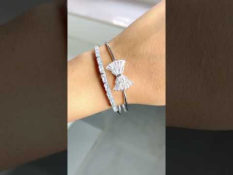 Baguette Bow Tie Silver Cubic Zirconia Anti Tarnish Cuff Bracelet Bulk