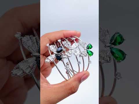 Baguette Butterfly White Silver CZ Anti Tarnish Cuff Bracelet Bulk