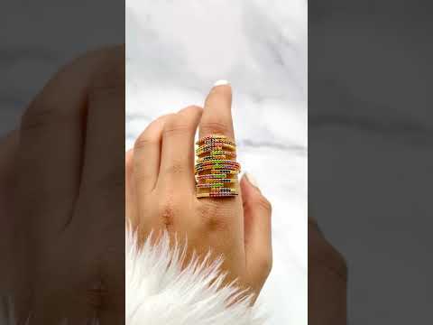 Rainbow CZ Crystal Multicolour Gold Anti Tarnish Adjustable Ring Bulk
