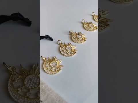 Crescent Star Sun CZ 18K Gold Anti Tarnish Pendant Chain Bulk