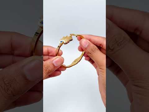 Eyelash Evil Eye CZ 18K Gold Anti Tarnish Openable Kada Bracelet Bulk
