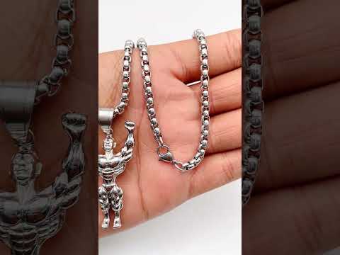 Gym Fitness Body Builder Wrestler Silver Stainless Steel Pendant Chain