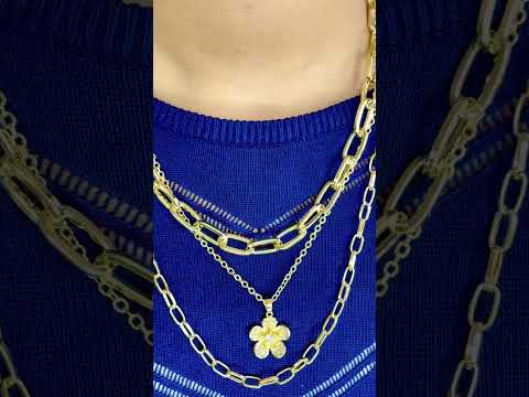 Flower CZ 18K Gold Anti Tarnish Three Layer Link Chain Necklace Bulk