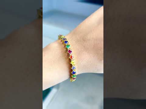 Star Rainbow Multicolour Gold CZ American Diamond CZ Bangle Cuff Bulk