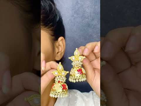 Red Meenakari Lotus Pearl Jhumki Earring For Women Bulk
