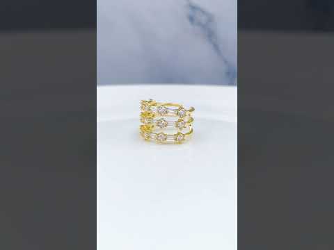 Baguette Layer CZ 18K Gold Anti Tarnish Adjustable Ring Bulk